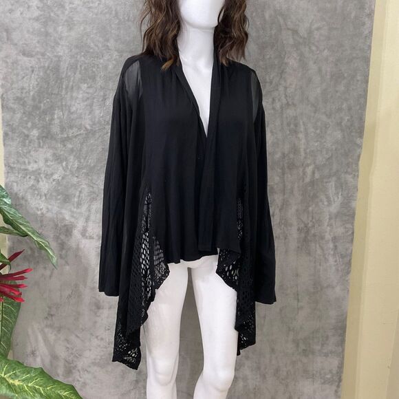 Forever Woman  crocheted open front  cardigan size 2X black sheer panels - Picture 3 of 13